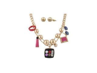 Goldtone 20 Inch Cuban Link Necklace with Dangling Beauty Product Charms Jewelry Set