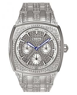 Bulova Mens Crystal Accented Silver Tone Bracelet Watch 96C002