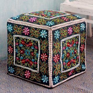 Handcrafted Cotton Rayon Bollywood Blooms Ottoman Cover (India)
