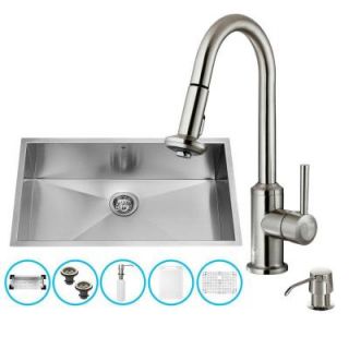 Vigo All in One Undermount Stainless Steel 32 in. 0 Hole Single Bowl Kitchen Sink in Stainless Steel with Faucet Set VG15070