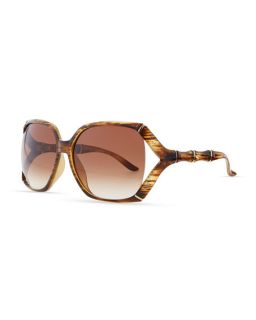 Gucci Open Bamboo Temple Sunglasses, Brown Horn