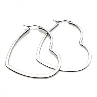Stately Steel Stainless Steel Heart Shaped Flat Hoop Earrings   7626056