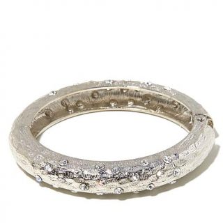 Real Collectibles by Adrienne® Jeweled Hammered Metal Crystal Hinged Bangle   7799280