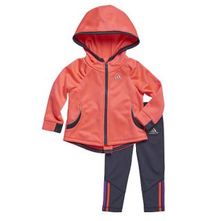 Adidas Girls 2 Piece Pink Zip Up Hooded Jacket and Pant Set    Lollytogs