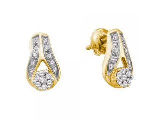 14k Yellow Gold 0.25 CTW Diamond Flower Cluster Stud Earrings  (He) 2.239 gram    #556 19693