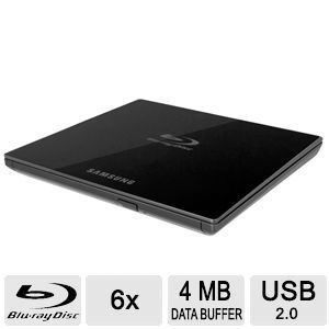 Samsung SE 506CB Slim External Blu ray Burner   6x BD Write, USB 2.0, 4MB Buffer, Black   SE 506CB/RSBD