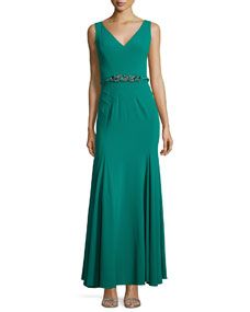 ZAC Zac Posen Adriana Embellished Waist Gown, Emerald